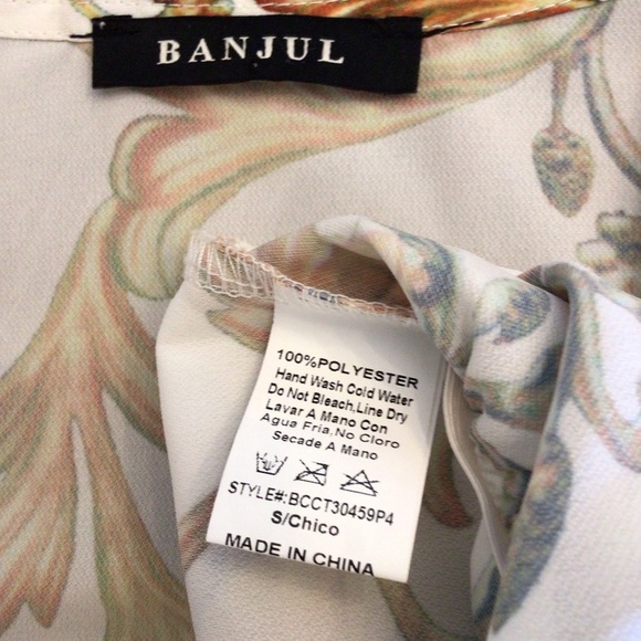 NWOT Banjul Womens Golden Floral Bell Sleeve Asymmetrical Top Size Small - Picture 8 of 8